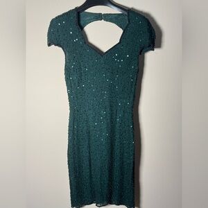 100% silk Elegant Teal Sequin Dress
